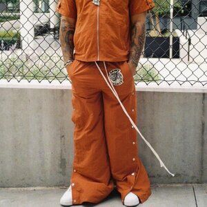 NEW SAINT VANITY Men’s Nylon Tearaway Pants – Dark Orange – Size S